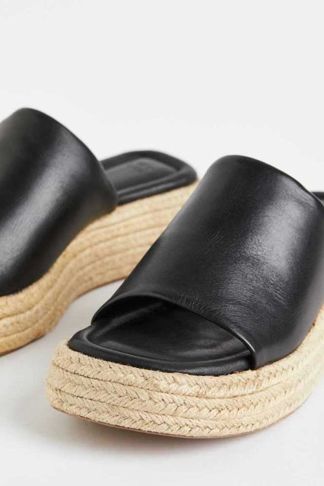 Sandalias H&M Gamuza Alpargata Slip-on Mujer Negros | 786093PST