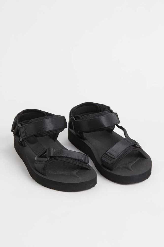 Sandalias H&M Tiras Hombre Negros | 386159HTD