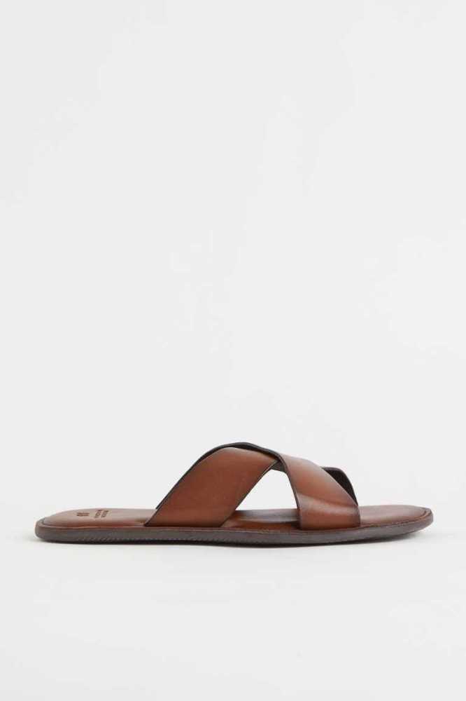 Sandalias de Diapositivas H&M Cuero Hombre Marrom | 983460VMX