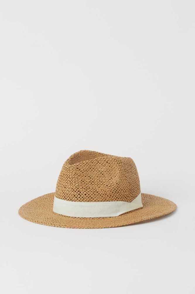 Sombreros H&M Straw Mujer Beige Negros | 278106QVW