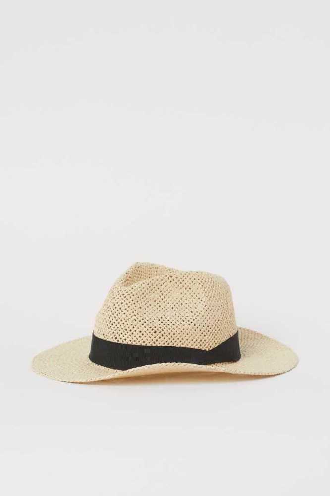 Sombreros H&M Straw Mujer Beige Negros | 278106QVW