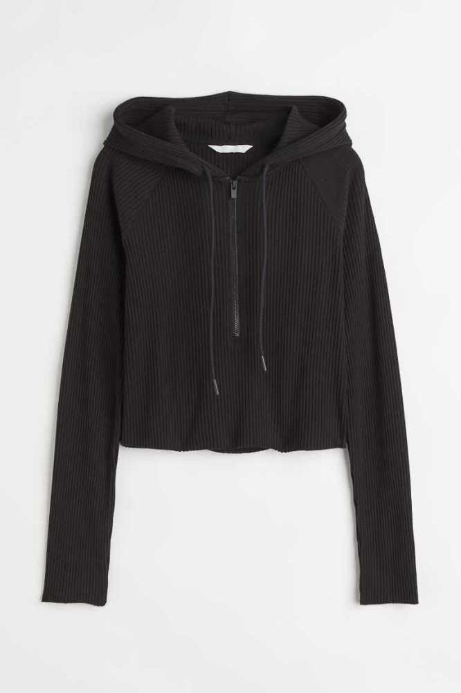 Sudadera Con Capucha H&M Crop Mujer Negros | 896427XPD