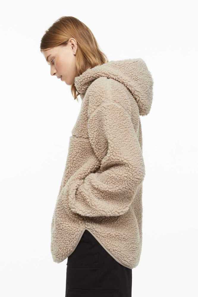 Sudadera Con Capucha H&M Half-zip Teddy Mujer Beige | 504839BUV