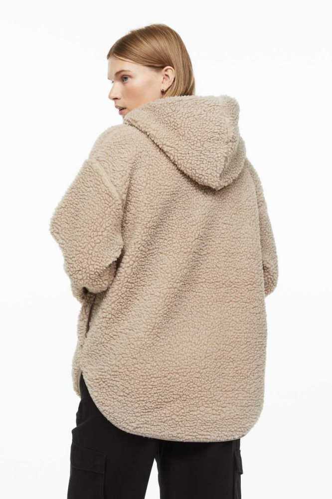 Sudadera Con Capucha H&M Half-zip Teddy Mujer Beige | 504839BUV