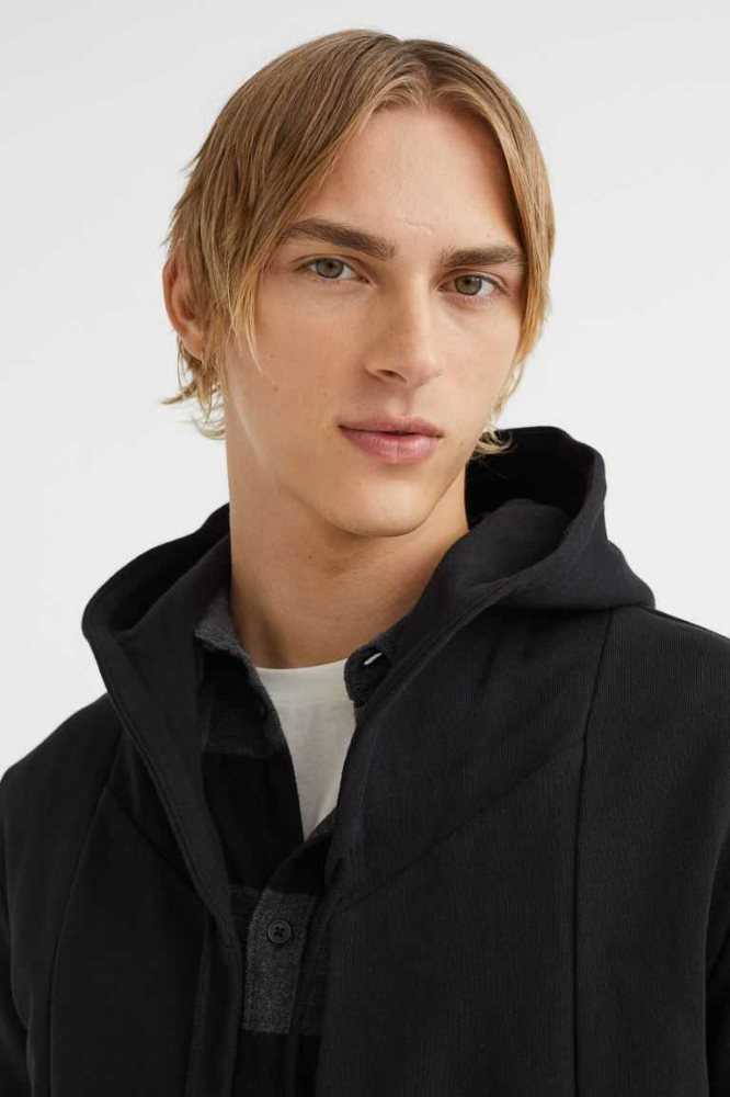 Sudadera Con Capucha H&M Long Encapuchado Cardigan Hombre Negros | 217569FGV