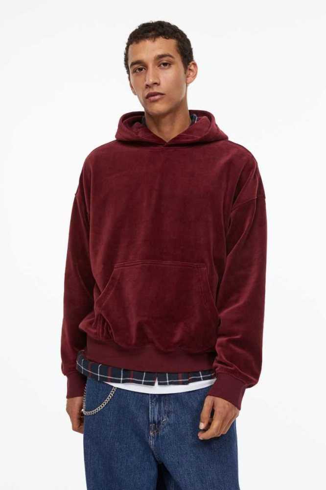 Sudadera Con Capucha H&M Oversized Fit Velour Hombre Vino | 895431VKT