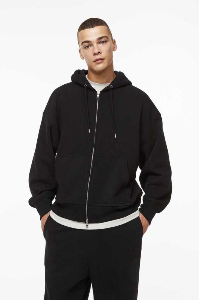 Sudadera Con Capucha H&M Oversized Fit Zip-through Hombre Negros | 160587HAL