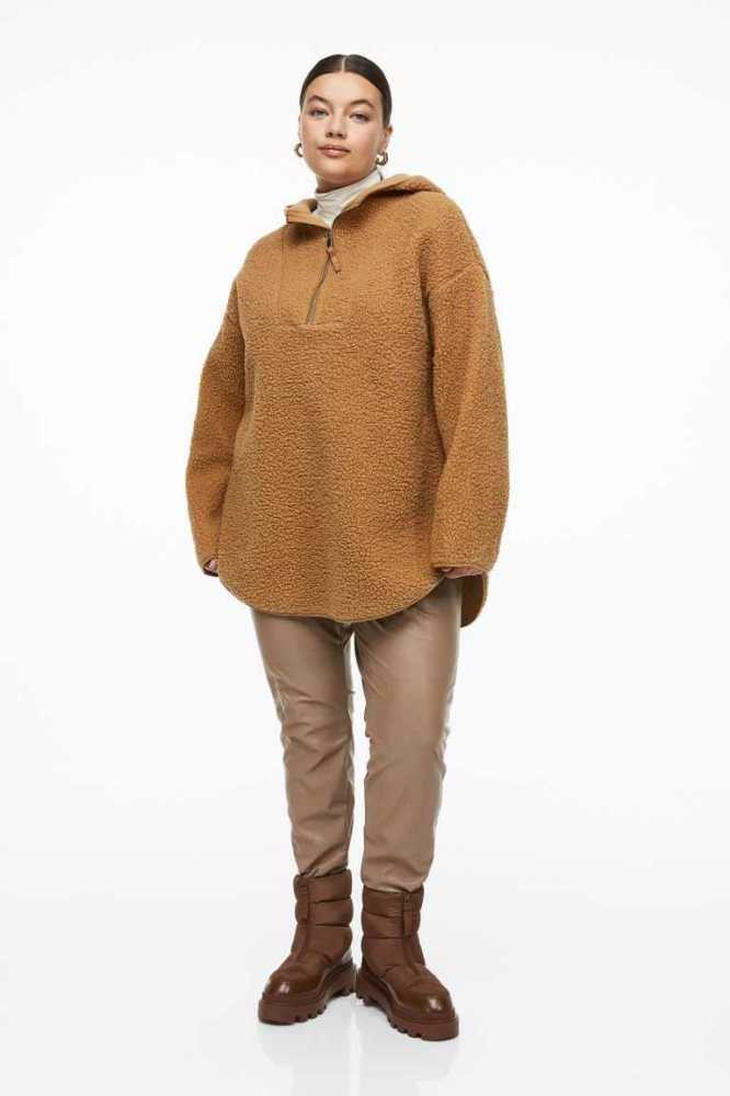 Sudadera Con Capucha H&M Oversized Fleece Mujer Beige Oscuro | 630412UYQ