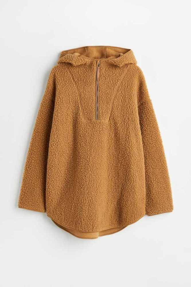 Sudadera Con Capucha H&M Oversized Fleece Mujer Beige Oscuro | 630412UYQ