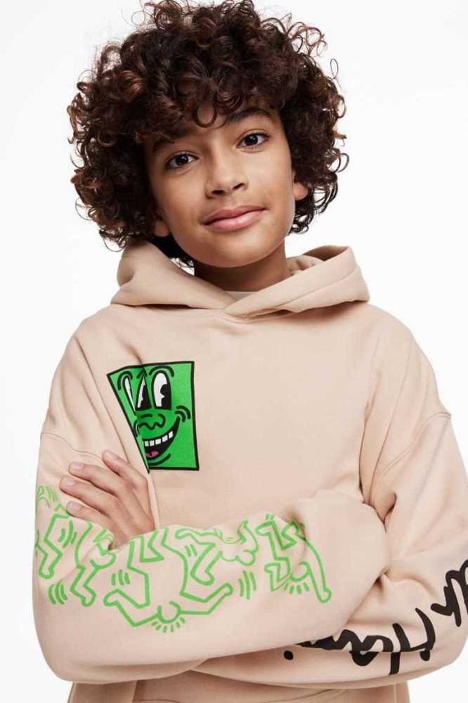 Sudadera Con Capucha H&M Oversized Printed Niños Beige | 017523SMA