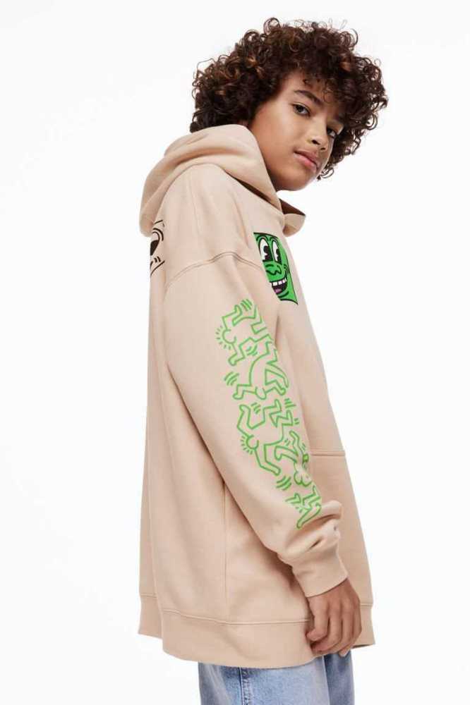 Sudadera Con Capucha H&M Oversized Printed Niños Beige | 017523SMA