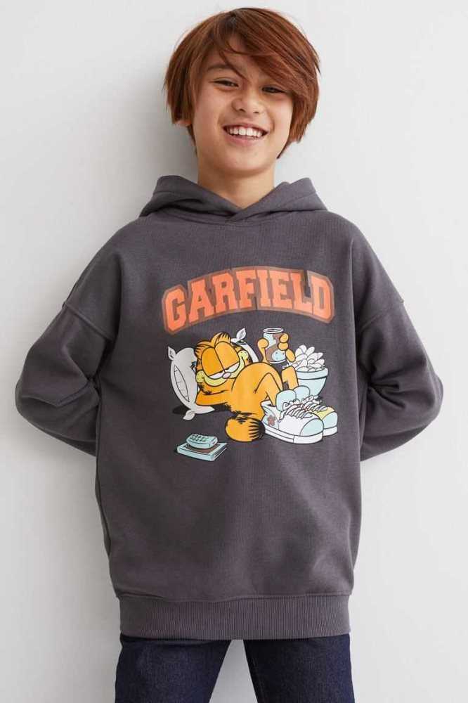 Sudadera Con Capucha H&M Oversized Printed Niños Negros | 037614NBA