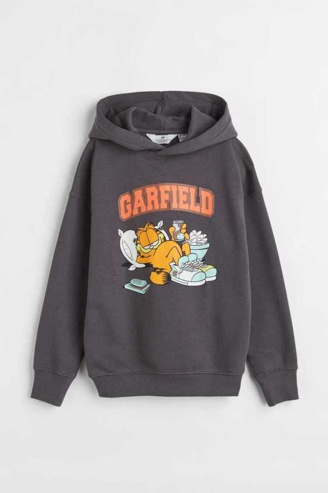 Sudadera Con Capucha H&M Oversized Printed Niños Negros | 037614NBA