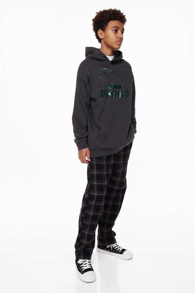 Sudadera Con Capucha H&M Oversized Printed Niños Negros | 290534FTV