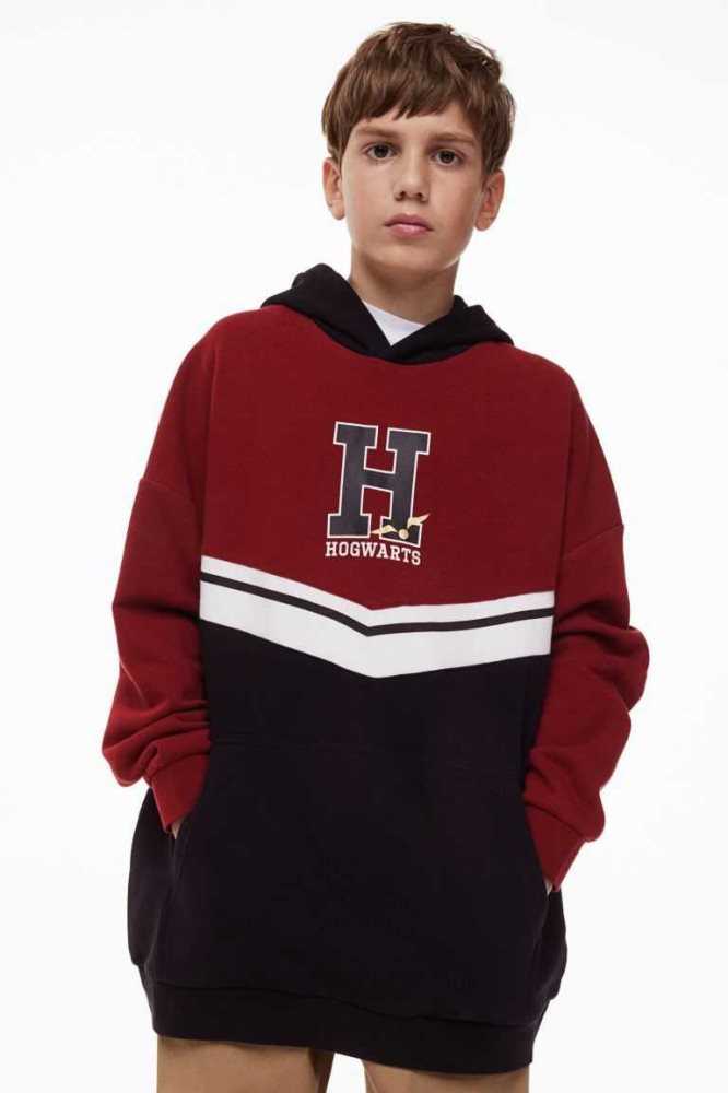 Sudadera Con Capucha H&M Oversized Printed Niños Rojos Oscuro | 461758JHI