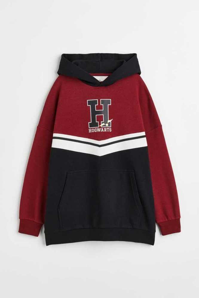 Sudadera Con Capucha H&M Oversized Printed Niños Rojos Oscuro | 461758JHI