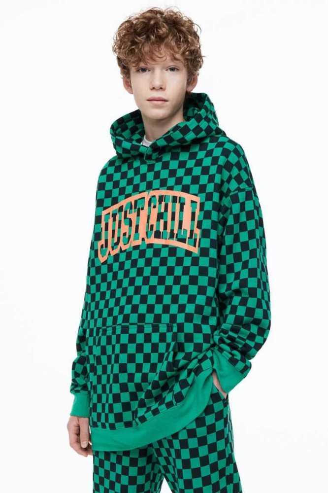 Sudadera Con Capucha H&M Oversized Printed Niños Verdes | 589364FMV