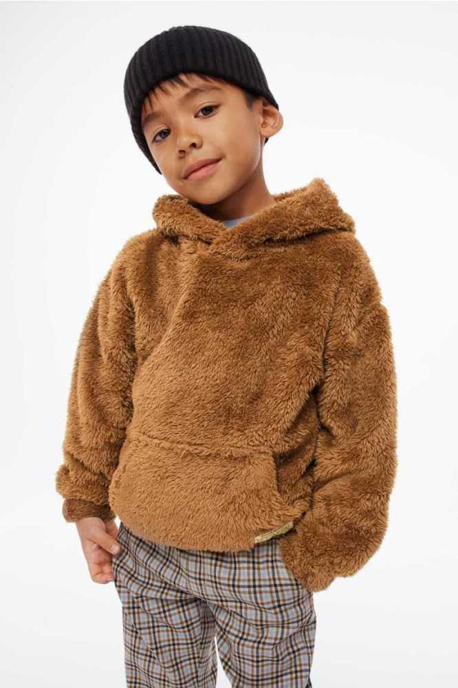 Sudadera Con Capucha H&M Oversized in Teddy Bear Fabric Niños Marrom | 582134BMZ