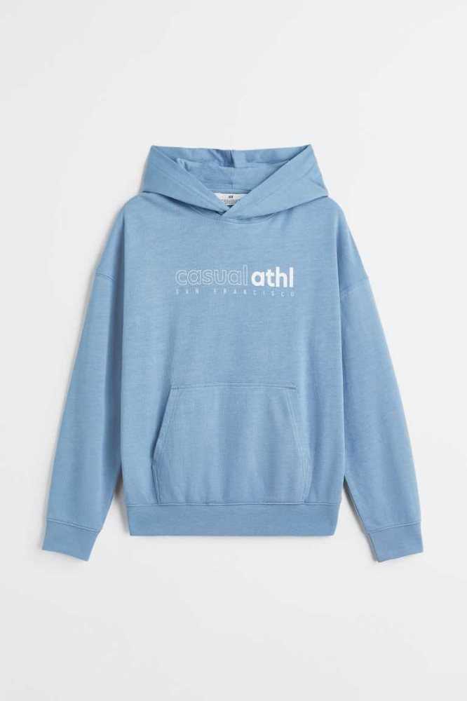 Sudadera Con Capucha H&M Printed Niños Azules Claro | 312659XQZ