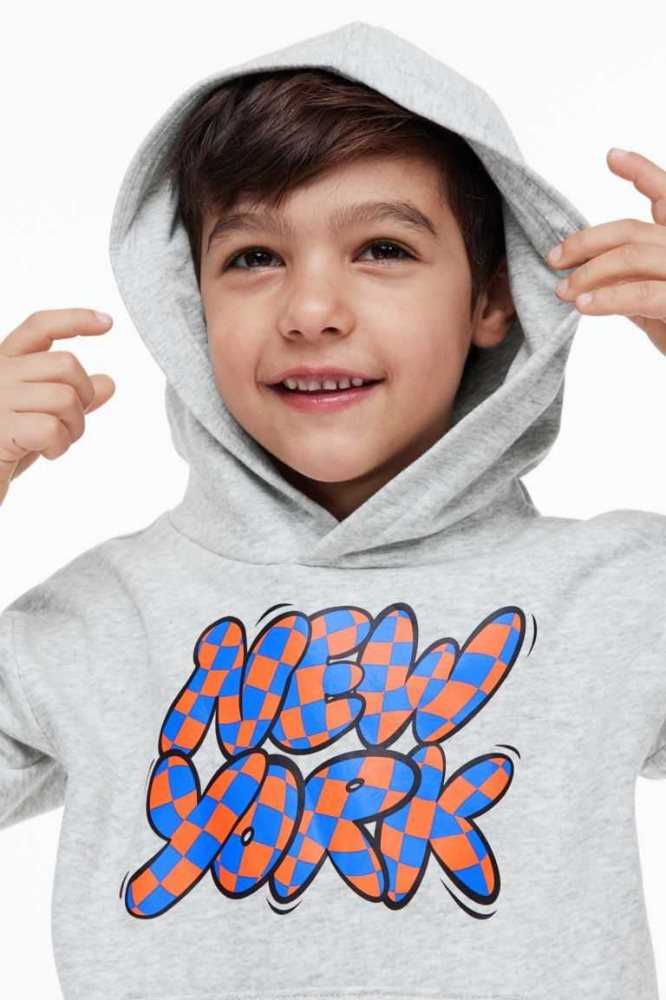 Sudadera Con Capucha H&M Printed Niños Grises Claro | 364801ARF