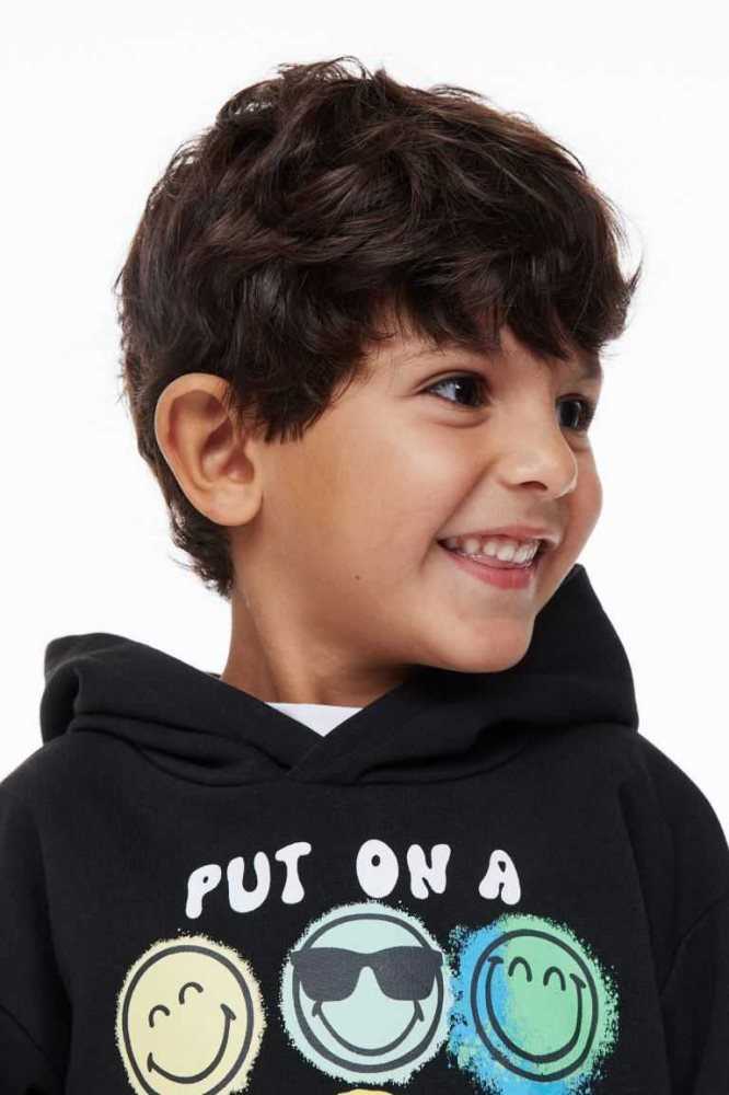 Sudadera Con Capucha H&M Printed Niños Negros | 063821FND