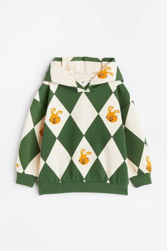 Sudadera Con Capucha H&M Printed Niños Verdes Oscuro | 308657BWU