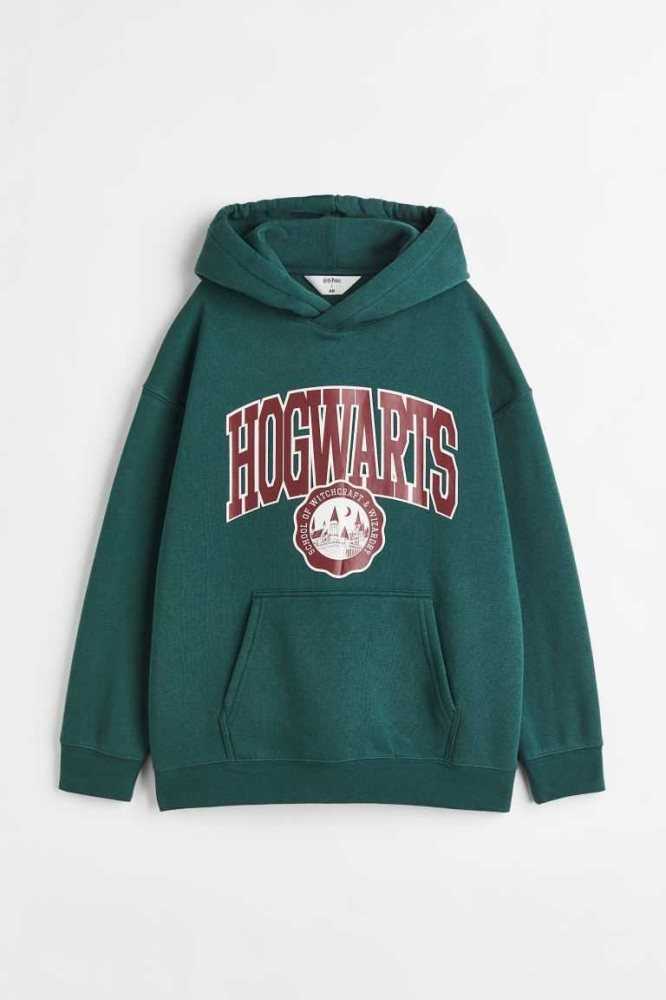 Sudadera Con Capucha H&M Printed Niños Verdes Oscuro | 973521XZO