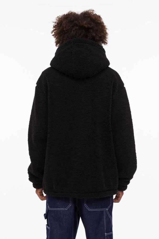 Sudadera Con Capucha H&M Relaxed Fit Teddy Fleece Hombre Negros | 319405BLT