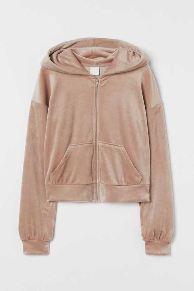 Sudadera Con Capucha H&M Velour Encapuchado Jacket Mujer Morados Claro | 680719BCX