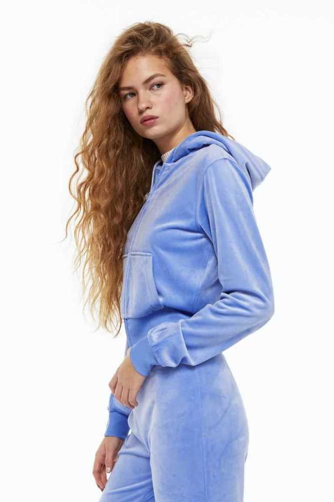 Sudadera Con Capucha H&M Velour Encapuchado Jacket Mujer Azules Claro | 914650PRO