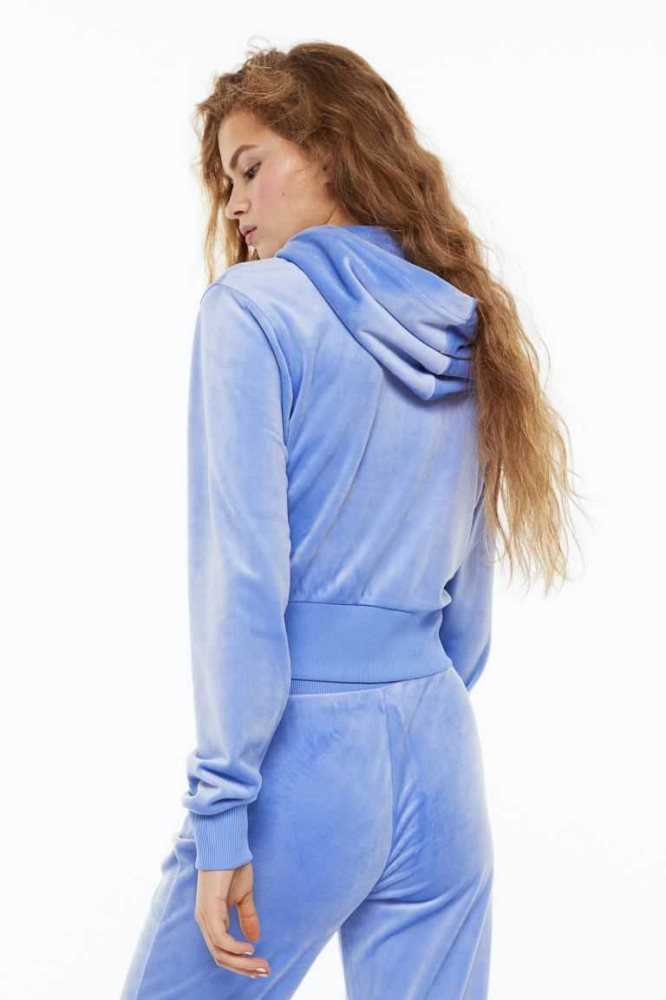 Sudadera Con Capucha H&M Velour Encapuchado Jacket Mujer Azules Claro | 914650PRO