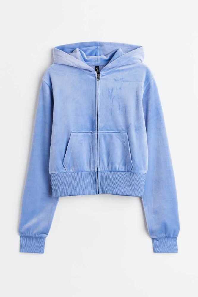 Sudadera Con Capucha H&M Velour Encapuchado Jacket Mujer Azules Claro | 914650PRO