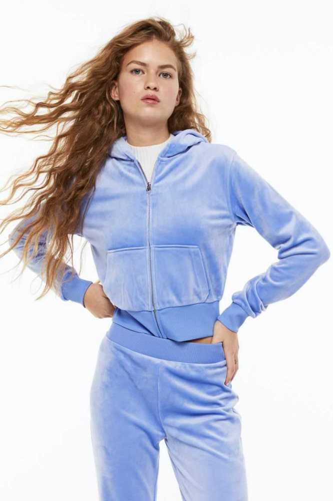 Sudadera Con Capucha H&M Velour Encapuchado Jacket Mujer Azules Claro | 914650PRO