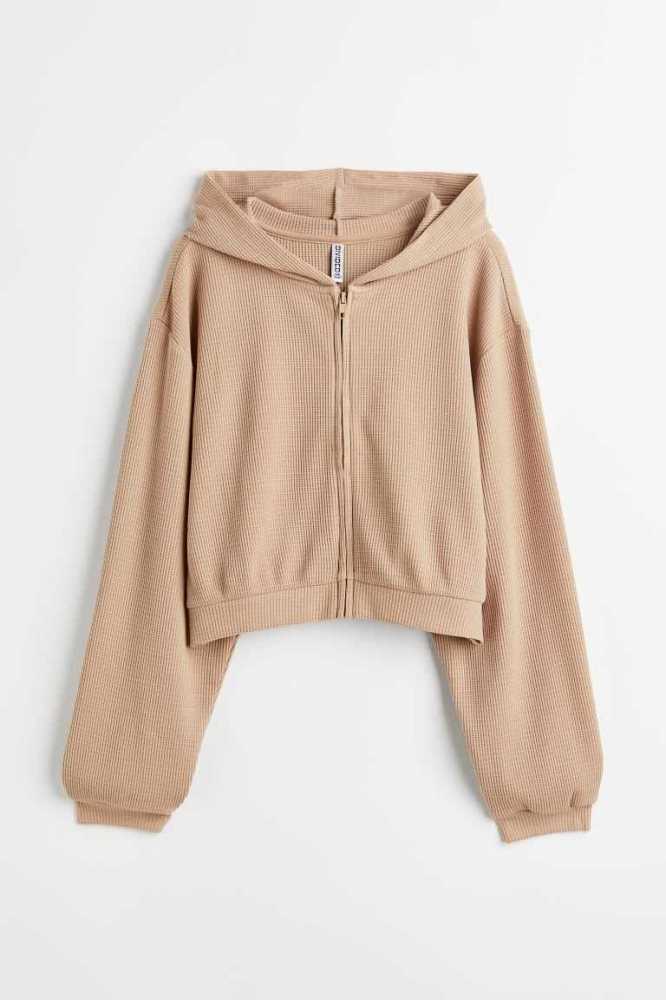 Sudadera Con Capucha H&M Waffled Jersey Encapuchado Jacket Mujer Grises Oscuro | 427386AVY