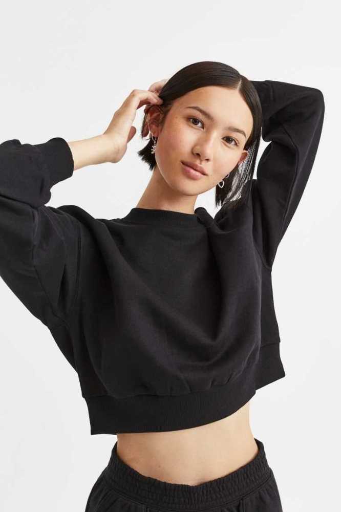 Sudaderas H&M Corta Mujer Negros | 317954INU