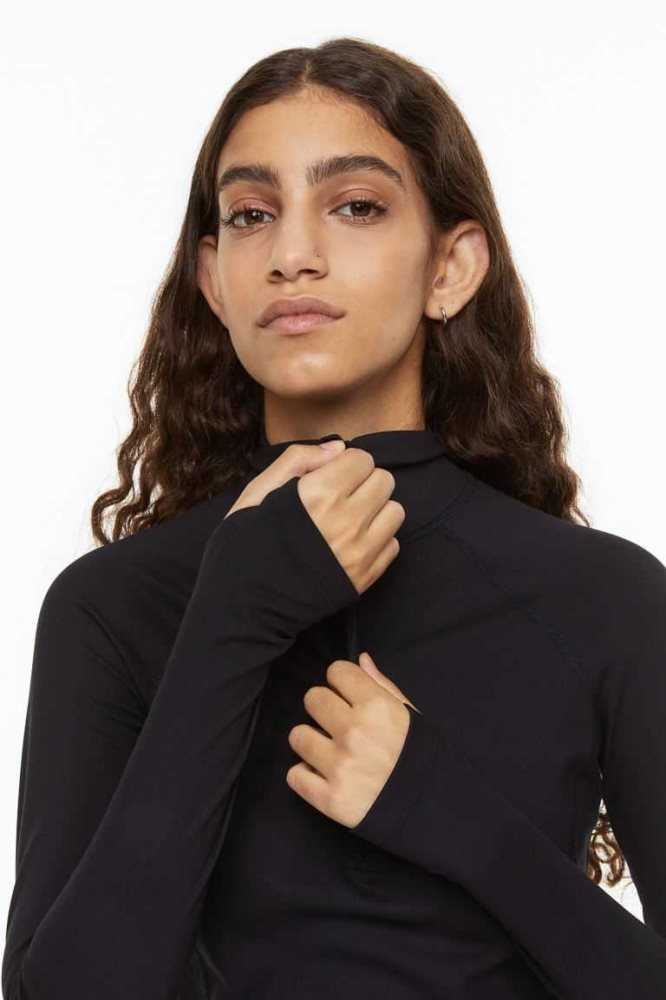 Sudaderas H&M Half-zip Fitted Top Mujer Negros | 068493PYW