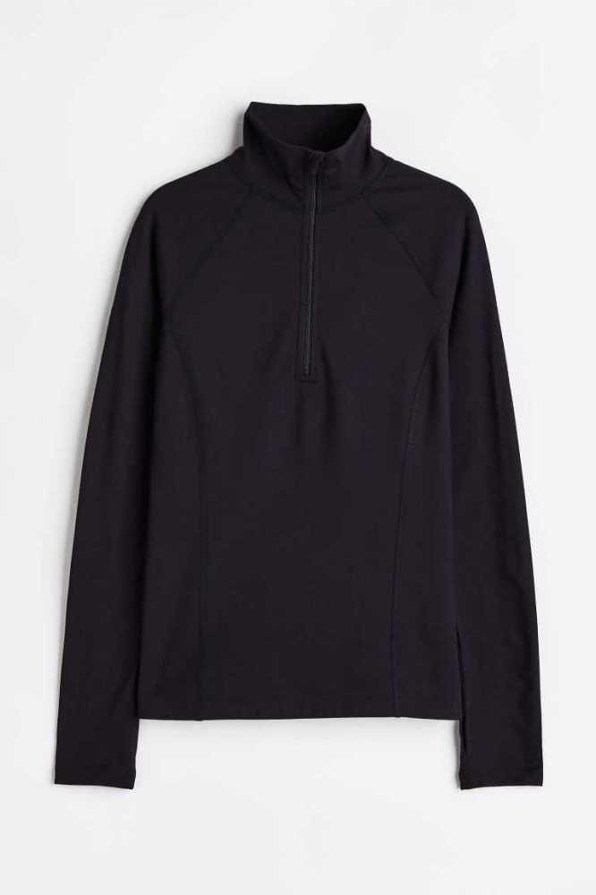 Sudaderas H&M Half-zip Fitted Top Mujer Negros | 068493PYW