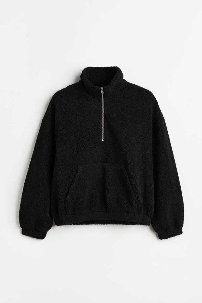 Sudaderas H&M Half-zip Teddy Mujer Negros | 452301GXD