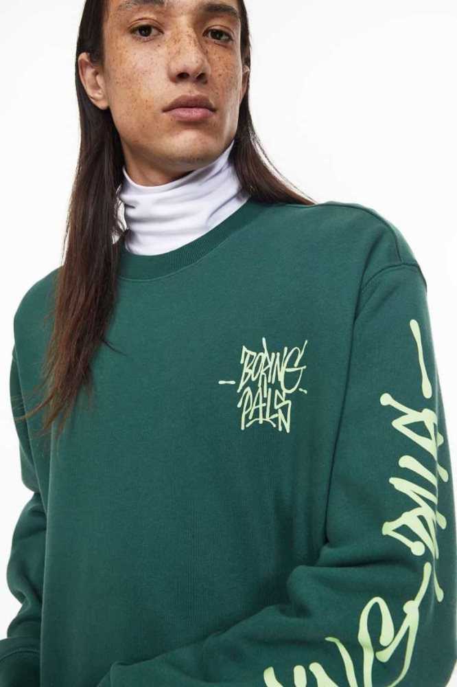 Sudaderas H&M Oversized Fit Printed Hombre Verdes Oscuro | 719853ZOU