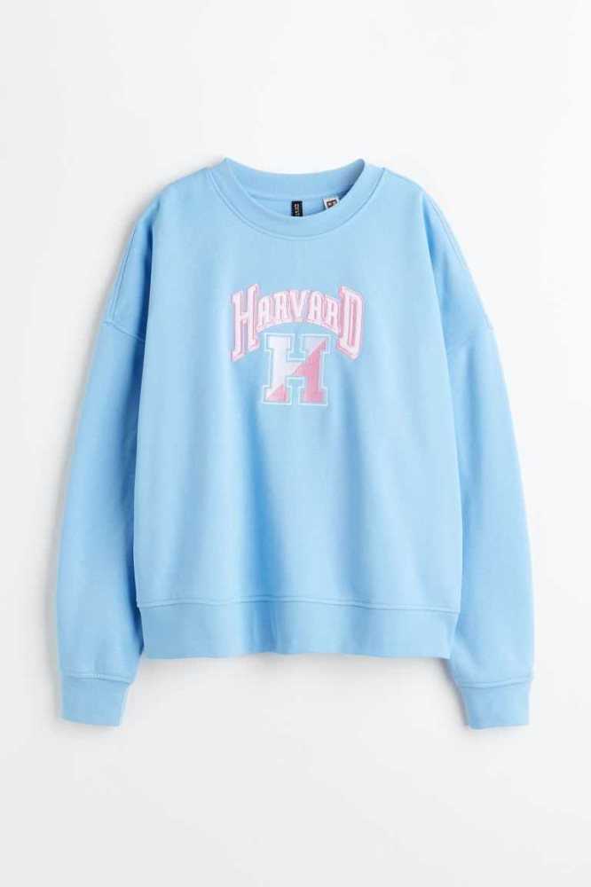 Sudaderas H&M Oversized Printed Mujer Azules Claro | 832967JAL