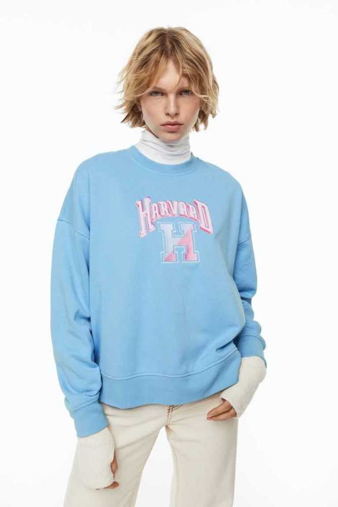 Sudaderas H&M Oversized Printed Mujer Azules Claro | 832967JAL