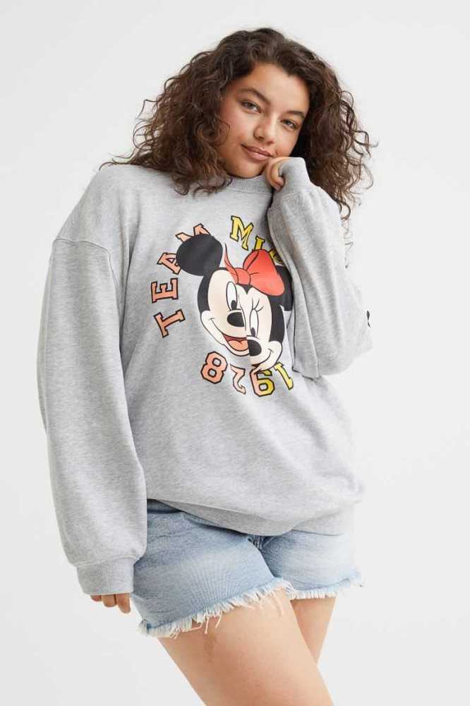 Sudaderas H&M Printed Mujer Grises Claro | 956304DJV