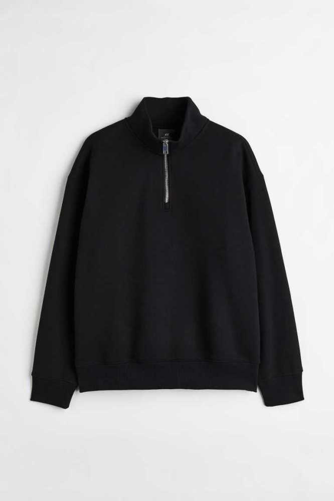 Sudaderas H&M Relaxed Fit Half-zip Hombre Negros | 948532OQK