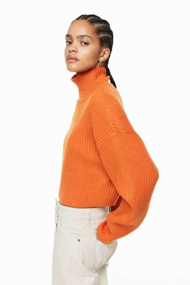 Suéteres H&M Acanalado Mock Turtleneck Mujer Naranjas | 847532DIB