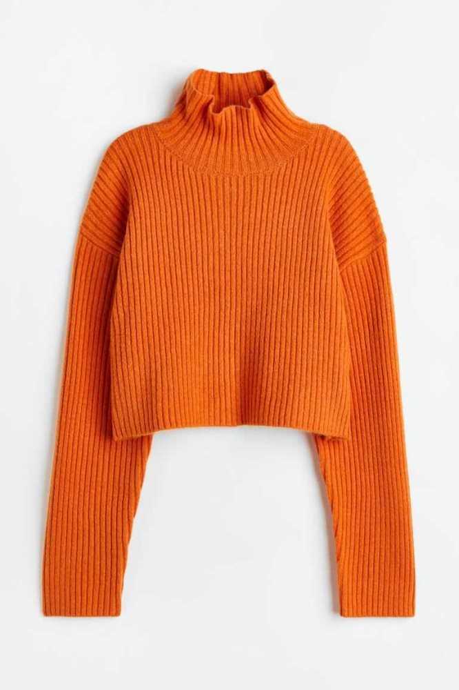 Suéteres H&M Acanalado Mock Turtleneck Mujer Naranjas | 847532DIB