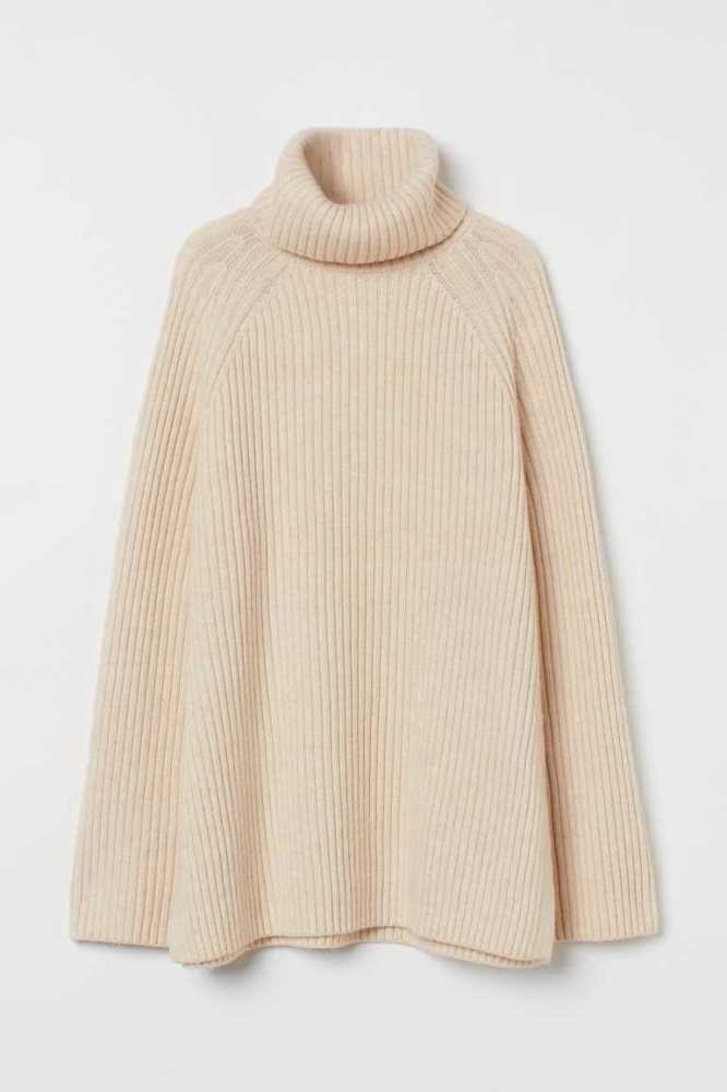 Suéteres H&M Acanalado Turtleneck Mujer Beige Claro | 945312FZS