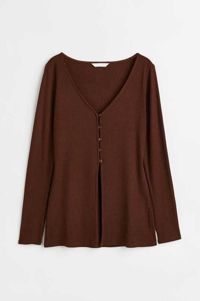 Suéteres H&M Acanalado Viscose Cardigan Mujer Marrom Oscuro | 108692CTU