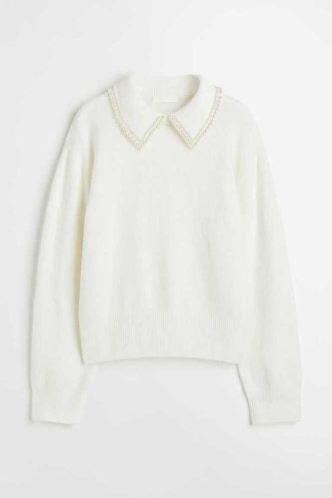 Suéteres H&M Beaded-collar Mujer Creme | 062854XHN