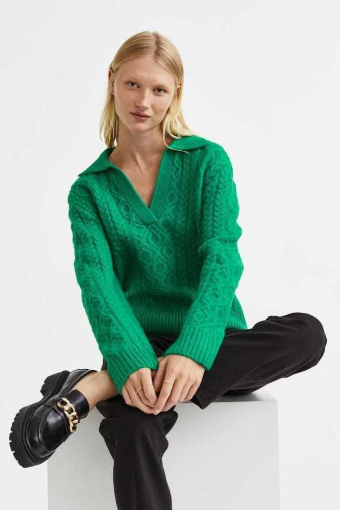 Suéteres H&M Cable-knit Mujer Verdes | 930871OAE