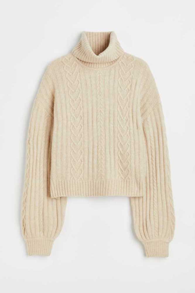 Suéteres H&M Cable-knit Turtleneck Mujer Beige Claro | 014679WCJ